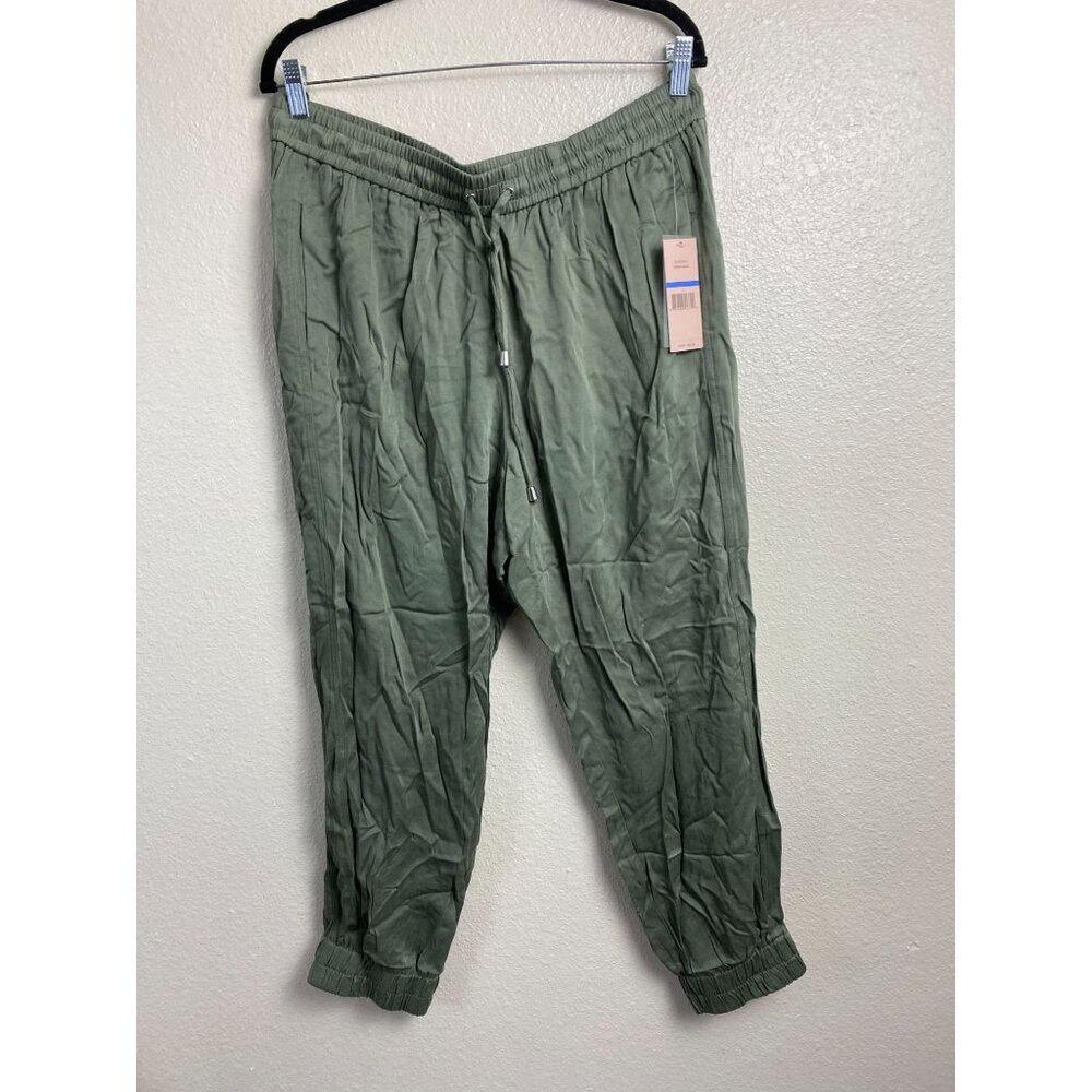 New Nanette Lepore Olive Green Drawstring Jogger Pants Size XL Pull‎ on Solid